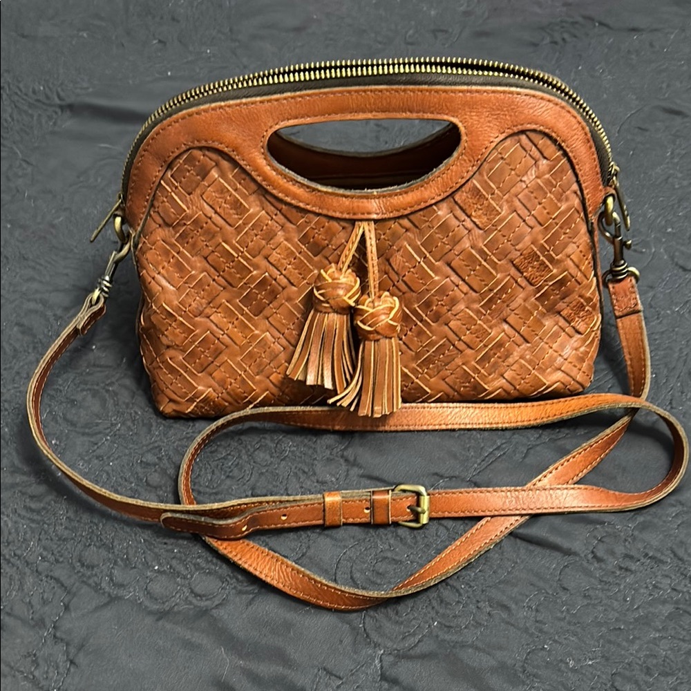 Brown Woven Leather Handbag
